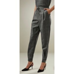LILYSILK Glen Check Plaid Silk Blend Joggers Gray High Rise Trousers Size 12 NEW